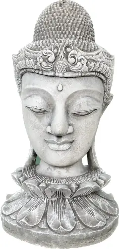 Artikelbild des Artikels “Champa - Buddha Kopf auf Lotusblüte, 50 cm H | Steinguss “